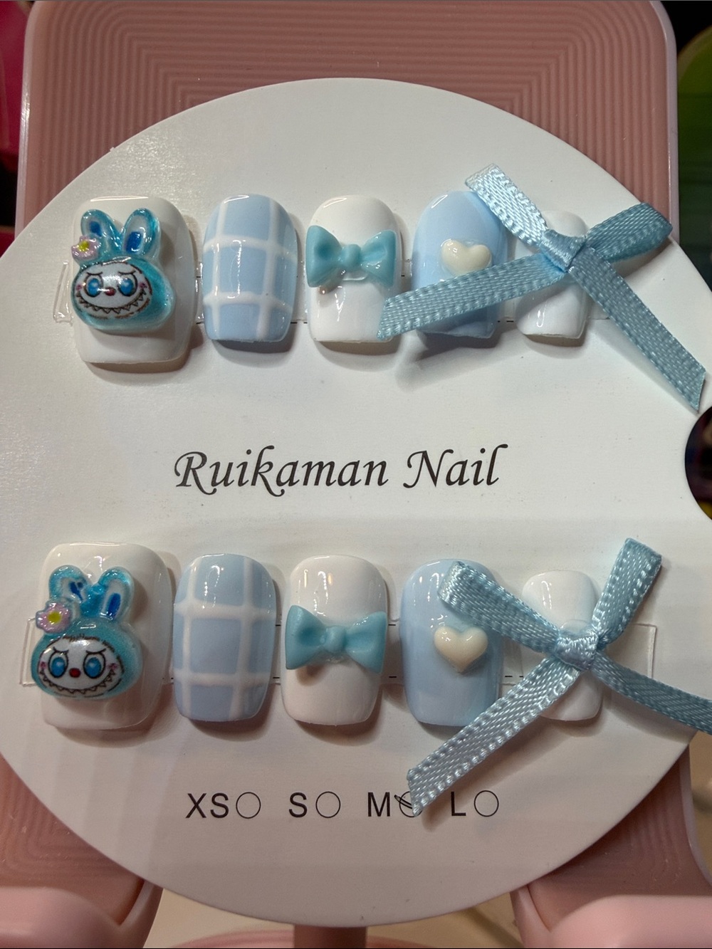 Labubu Baby Blue & White Press-On Nail Set
